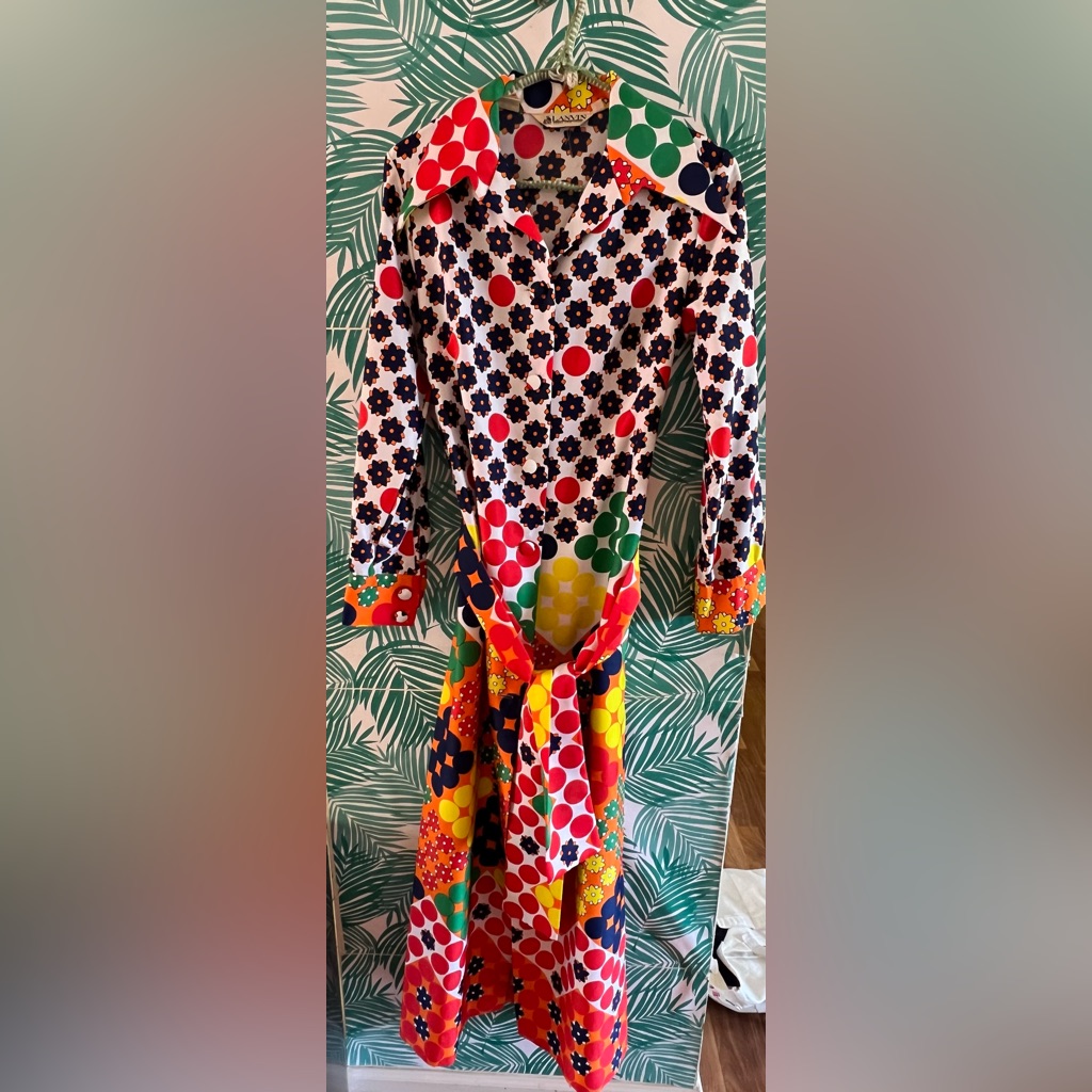 Vintage Lanvin Maxi Dress 1960’s Colorful Mod Button Down Dress With Belt